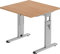 Bümö höhenverstellbarer Schreibtisch O-Serie 80x80 cm in Nussbaum, Gestell in Silber - PC Tisch klein für's Büro manuell höhenverstellbar, Computertisch verstellbar