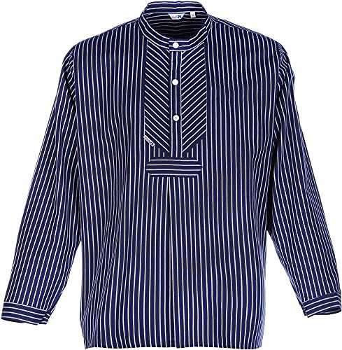 modAS Unisex Fischerhemd Finkenwerder 'H. Mück' - Hemd Seemann Skipper Fischer-Hemd aus Baumwolle breit gestreift in Blau Größe Damen 48 / Herren 54