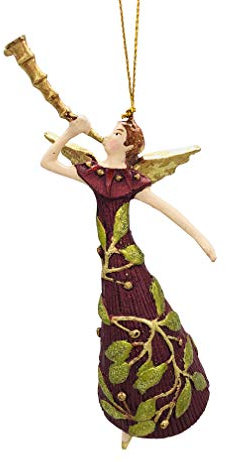 crafts & design Engel mit Fanfare, Deko Hänger mit Verzierungen, Christbaumschmuck, rot, grün, 17 cm