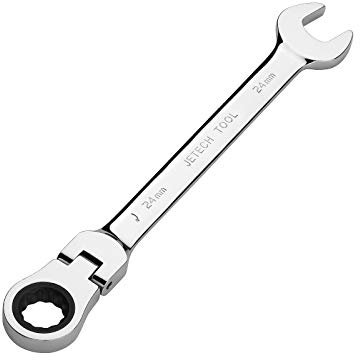 Jetech 24mm Flexible Head Gear Wrench, Industrial Grade Flex Ratcheting Spanner Made with Forged, Heat-Treated Cr-V Alloy Steel, Full Polished 12 Point Flex-Head Ratchet Combination Wrench, Metric