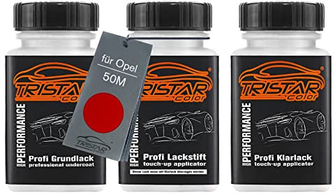 TRISTARcolor Autolack Lackstift Set für Opel 50M Sanguine Red/Fire Red Grundlack Basislack Klarlack je 50ml