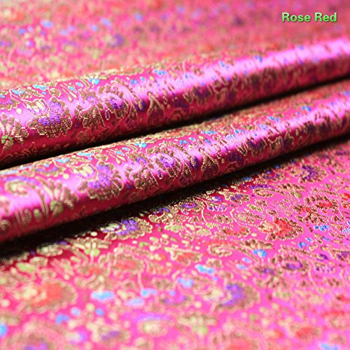 YM YOUMU Chinois Sanctuaire Faunique Brocade Tissu en Satin Soyeux pour Vêtements (Rose Rouge, Vendu au Mètre)