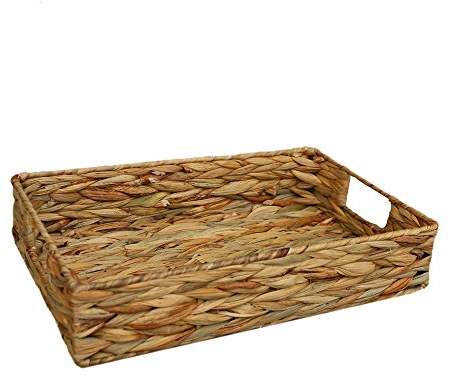 Red Hamper Small Water Hyacinth Shallow Rectangular Storage Basket, Wicker, Brown