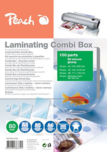 Peach Laminierfolien A4, A5, A6 Sparset - 80 mic - 100 pouches - glänzend - kompatibel mit Laminiergeräten aller Markenhersteller - PPC500-03A