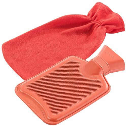 PEARL Gummiwärmflaschen: Wärmflasche Größe M mit flauschigem Vlies-Bezug, rot, 1 Liter (Bettwärmflasche, Gummi-Wärmflschen, beheizbar)