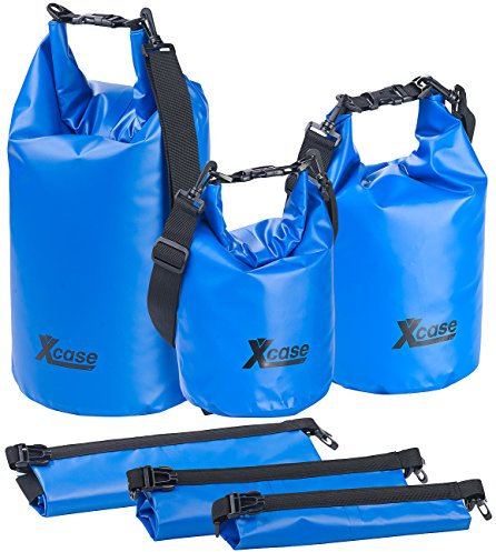 Xcase Sack aus LKW Plane: 3er-Set wasserdichte Packsäcke aus LKW-Plane, 5/10/20 Liter, blau (Waterproof Bag, wasserdichte Tasche, Wasserdichter)