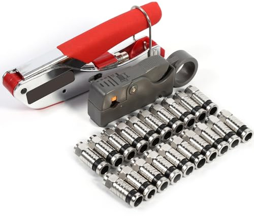 SOULONG Coax Cable Crimper Kit with Compression Tool, F RG58 Connector Fitting Set, 20 Compression Connectors Included