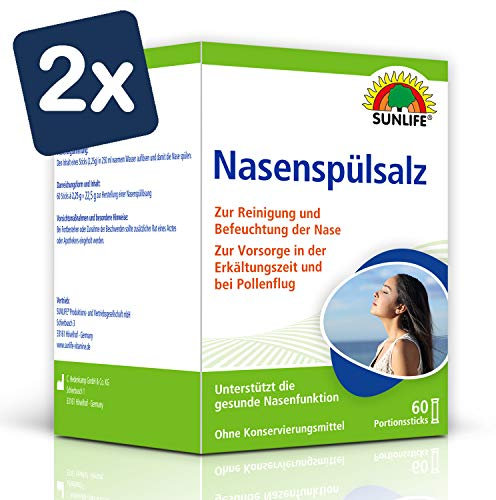 SUNLIFE Nasenspülsalz: Nasenspülung zur Reinigung verstopfter Nase, 60 Sticks à 2,25g - 2er Pack