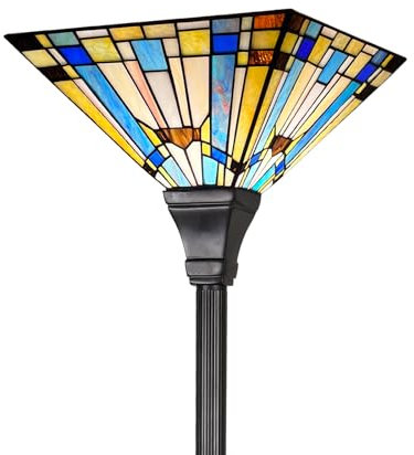 Capulina Tiffany Torchiere Lampadaire de 177,8 cm de haut, poteau industriel vert et bleu, style rustique, lampe sur pied en vitrail décoratif pour salon, chambre à coucher, ferme, maison et bureau