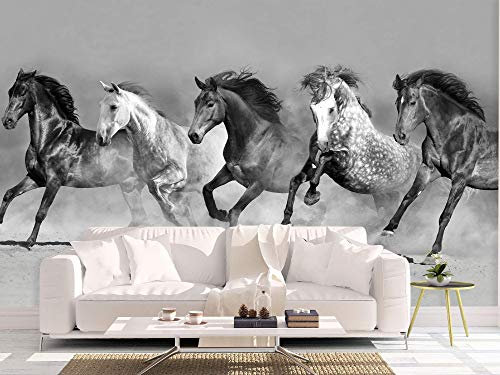 Oedim Fotomural Vinilo Para Pared Caballos Corriendo Blanco y Negro | Mural | Fotomural Vinilo Decorativo |150 x 100 cm | Decoración comedores, salones, habitaciones
