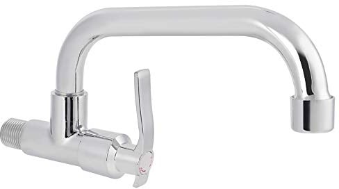 Wandmontage Einhebel-Kaltwasserhahn Messing 20cm, 2 STK. | Um 360 Grad drehbarer Auslauf, Verchromte Oberfläche, Spültischarmatur für Küche Spülbecken Waschraum