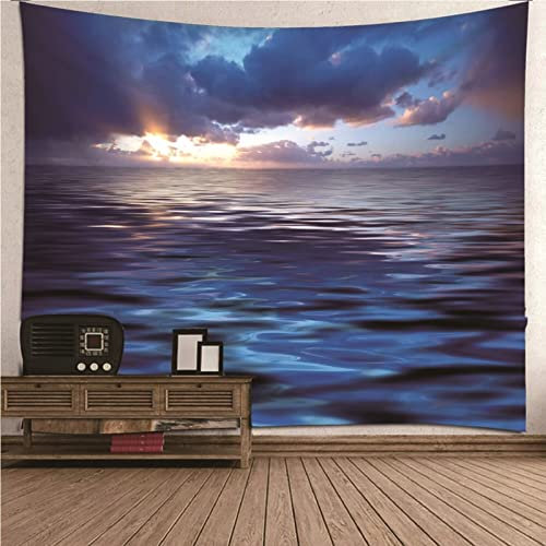 Aotiwe Wandteppich Weihnachten, Tapisserie Wandbehang Himmel und Meer aus Polyester Blau 350X256Cm für Wohnung