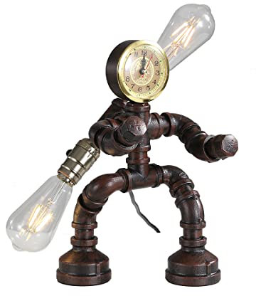 Kaj Hejmo Water Pipe Robot Style Tischlampe- Vintage Industrial Tischlampe-Steampunk Lampe Eisen Retro Nachttischlampe für Vintage Möbel Dekorationen (Rust-Style F)