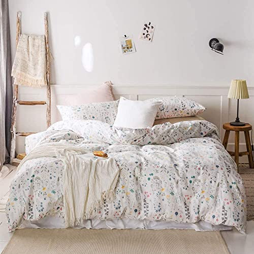 Fresh Garden Floral Bettbezug für Zwillingsmädchen, Blumendruck, 100 % Baumwolle, botanisches Blumenmuster, Bettbezug, schick, Landhaus-Blumen-Bettwäsche-Kollektion, 1 Bettbezug mit 2 Kissenbezügen
