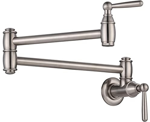 Pot Filler Faucet Brushed Nickel, ARCORA Modern Pot Filler Wall Mount 2 Handle with Double Joint Swing Arms Brass Stove Faucet