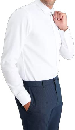 Mens Long Sleeved Shirts | Business Casual Button Down Men Shirt | White Long Sleeve Shirt Men | Shirts for Mens Workwear | (16 Neck Size)