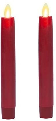 Luminara - Flameless Battery Operated Taper Candle - Red - Pack of 2-1x6 inch - LED Flickering Flame - Realistic Safe for Home Kids and Pets