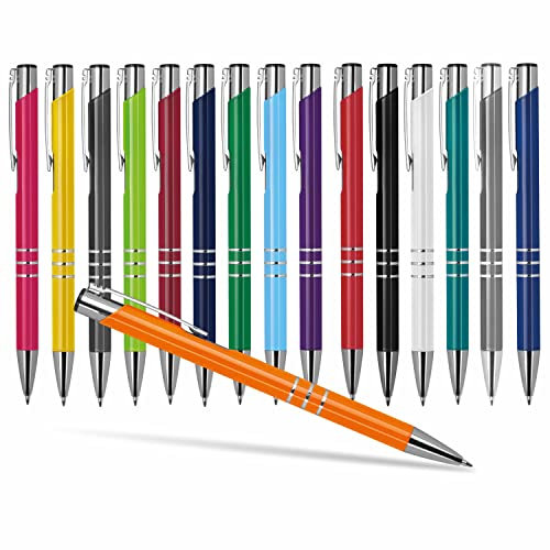 #teamludorf 50x DELTA UNI LACKIERT Metall-Kugelschreiber mit Wunsch-Gravur - Personalisierte Kulis - Stift mit Namen - 16 Farben & 20 Schriftarten - 50 Stück - Orange
