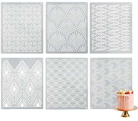 6 Stück Torten Schablonen 25x20.5 cm, Tortenschablone Buttercreme, Kuchen Muster Schablone, Kunststoff Cake Stencil, Schablone Spitze Fondant für Kuchendekoration, DIY Drucken, Geburtstag, Hochzeit