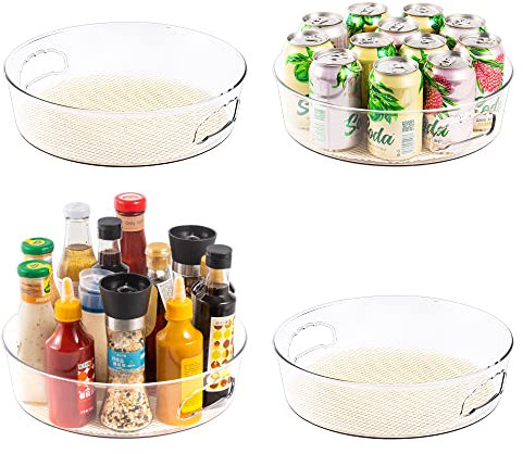 Lazy Susan Organizer für Schrank mit Griff, 30,5 cm, transparent, drehbar, für Speisekammer, Küchenspüle, Eckschrank, Badezimmer, Arbeitsplatte, rutschfeste Einlagen, rund, 4 Stück