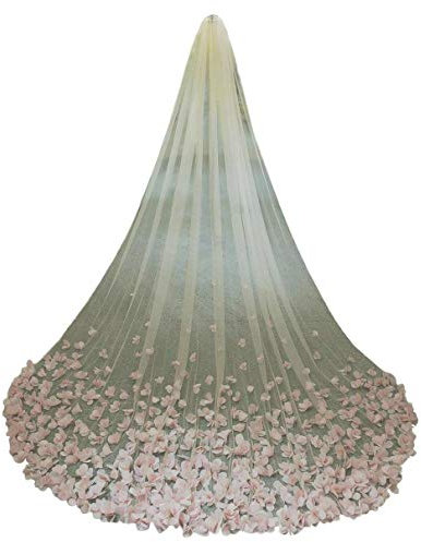ESBANT 3D Blumenschleier for die Braut 1 Tier nach Maß Blütenblätter Kathedrale Brautschleier (Metallkamm) die Party (Color : Pink, Size : 5 Meters)