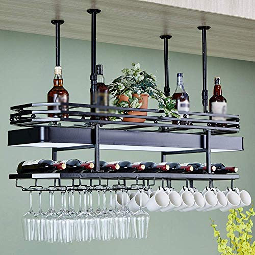 Weinregal aus Metall, Weinglashalter, hängendes Weinregal, Kelchhalter für Zuhause, dekoratives Weinregal, Becherhalter (schwarz, 80 x 35 cm)