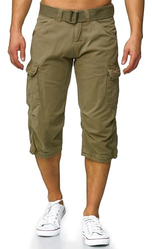 Indicode Herren Nicolas Check 3/4 Cargo-Shorts inkl. Gürtel | Herrenshorts aus Baumwolle Dired Herb, M