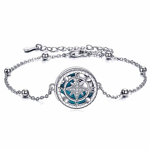 YFN Kompass-Armband, Sterlingsilber, Karte, Kompass-Armband, Abschluss-Freundschafts-Talisman, Reise-Armband, inspirierender Abschluss-Schmuck, Geschenke für Frauen