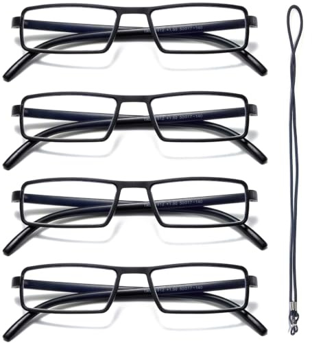Hubeye 4 Pack Lesebrille für Damen und Herren TR90 Gute Anti-blaue Computerbrille Hochwertig Rechteckig Komfortabel Frauen Lesehilfe 2.50