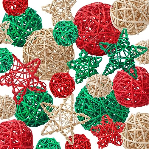 Thyle 26 Pcs Christmas Decorative Balls Decorative Orbs for Bowls Christmas Table Decor Star Shaped Wicker Rattan Balls Decorative Vase Filler Balls for Xmas Home DIY Vase Bowl Filler (Classic Color)
