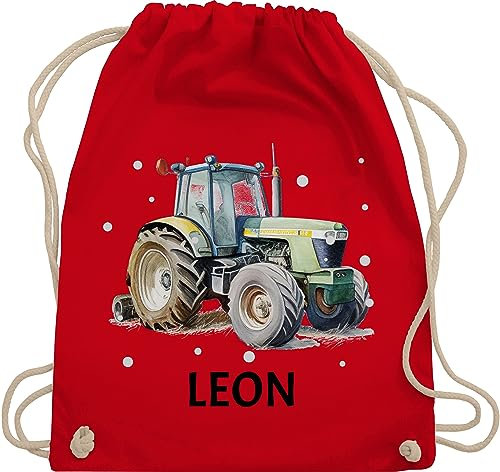 Turnbeutel Rucksack - Trecker Name I Trecker Fan I Traktor Geschenk personalisiert I Geschenk Landwirt - Unisize - Rot - sporttasche kindergarten jungen stoffbeutel wechselkleidung traktoren leon