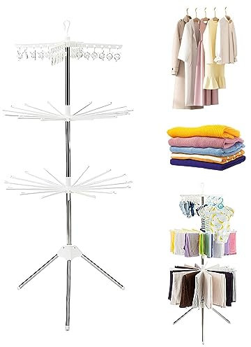 Étendoir à linge sur trépied, étendoir à linge pliable à 3 niveaux, porte-vêtements portables à l'intérieur, séchoir à linge avec rotation à 360 °, supports à linge pliables pour sécher les vêtements