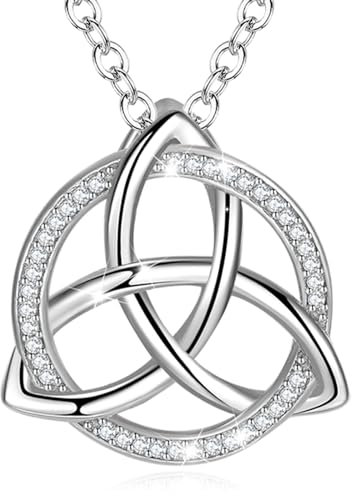 Eusense Keltischer Knoten Halskette 925 Sterling Silber Irish Anhänger Kette Triangle Trinity Knot Halskette Anhänger für Damen Mädchen