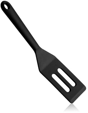 Rumyve Heat Resistant Slotted Spatula,Food Grade Silicone Slotted Fish Turning Spatula Non-Stick Flexible Silicone Rubber Spatula, Kitchen Utensils Flip Pressed Fish Egg Pancake(Black)