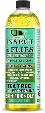 Insect Repellent with Tea Tree & Peppermint Essential Oil Repellent Against Chiggers (Red Bugs), Ants, Beetls, Cutworms, Fleas, Flies, Plant Lice, Snails and Spiders for Body Oil (250ml Cap)