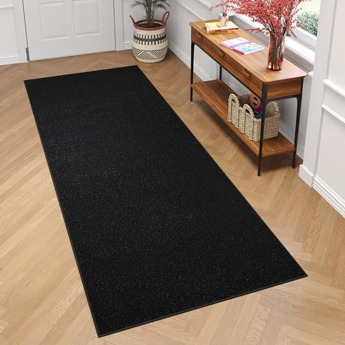 TAPISO Mono Läufer Teppich Kurzflor Indoor Outdoor UV-beständig Schwarz Einfarbig Wohnzimmer Schlafzimmer Kinderzimmer Modern Design ÖKO-TEX 120 x 260 cm