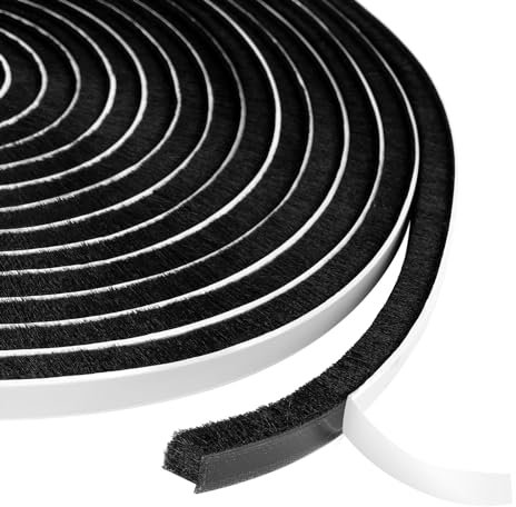 Flintronic Burletes Para Ventanas Correderas, Cepillo adhesivo de 6m, Junta de Cepillo Autoadhesiva, Burletes Para Ventanas, Prueba de Viento de Polvo Puerta Ventana Strip Pegatina 9 x 9 mm (negro)