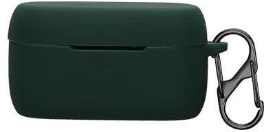 kwmobile Silicone Cover Compatible with Jabra Elite 4 (not for Elite 4 Active) - Case Cover Stick-On Skin with Clip - Dark Green
