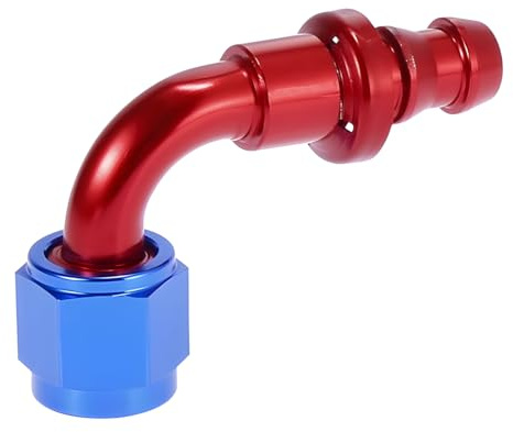 Bittwee 10AN 90 Degree Push Lock Hose End Fitting, Swivel for CPE Braided Hose, Aluminum Auto Push Lock Hose End Fitting Rubber Fuel Line, Car Accessories Universal for SUV, Truck, RV（Red/AN10）