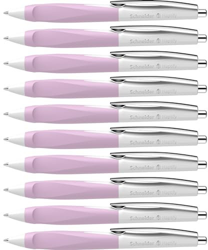 Schneider 135328 Haptify Kugelschreiber (Strichstärke M, Schreibfarbe: blau) 10er Pack, weiß-flieder