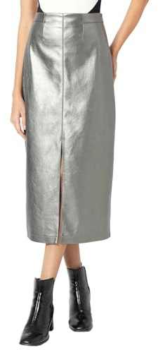 VERO MODA Damen Vmcamilla Coated Midi Skirt Midirock, Gunmetal, 40