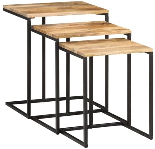 vidaXL Satztisch 3-TLG., Couchtisch Beistelltisch für Wohnzimmer, Schlafzimmer Nachttisch, Kaffeetisch Sofatisch Wohnzimmertisch, Massivholz Akazie