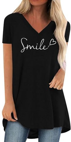 Longbluse Damen Lässig Für Leggings - Einfarbiges Smile Langes Bluse, Modern Bügelfrei Damenbluse Blusen Sommer Elegant Tshirt Tops Stillshirt Shirt Mode Bunt Longshirts Tunika