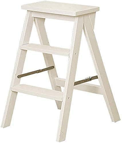 SnamicE Tritthocker Holzleiter Hocker Klappleiter Multifunktionsstuhl Hocker 3 Stufen Leiter, Holz, 60 cm hoch, 2 (Farbe: Weiß)