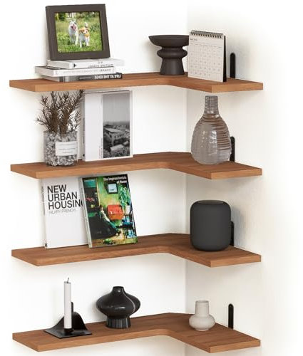 NIIAKLE Schwebende Eckregale für die Wand, 4er-Set, Eckregal zur Wanddekoration, rustikale Holzregale für Zimmer, Badezimmer, Schlafzimmer und Küche, rustikales Braun