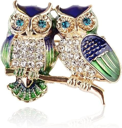 chenxiaonanStrass Eule Brosche Pin Vintage Double Owl Emaille Brosche Cute Animal Lapel Pins Schmuck Zubehör für Frauen Männer Geschenk