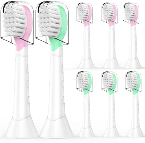 8er Kids Ersatzbürsten Kompatibel mit Philips Sonicare Kinder Zahnbürste, Mini Ersatzbürsten, ab 3-5 Jahre, Rosa/Grün