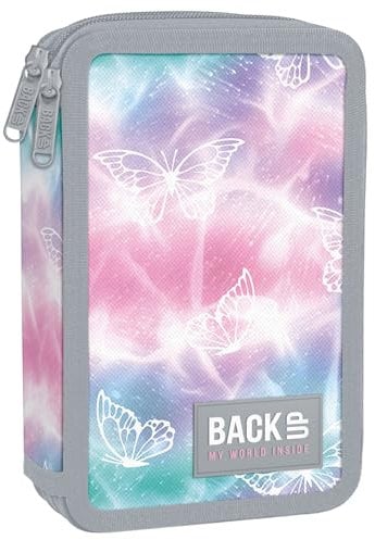 Derform Schmetterlinge 2-Fach Federmappe Federtasche mit 32 Teilen gefüllt Federmäppchen Stifteetui