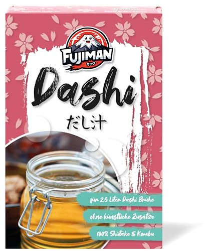 FUJIMAN Dashi Brühe 5 x 8 g | nur Kombu & Shiitake | vegan & glutenfrei | Veganes Dashi aus nur zwei Zutaten: Kombu und Shiitake | ohne Geschmacksverstärker, glutenfrei & laktosefrei.
