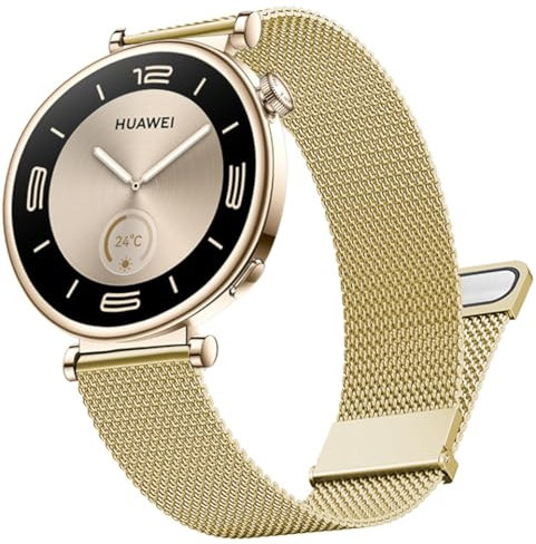 DEALELE Strap Compatible with Huawei Watch GT4 41mm / Garmin Venu 3S / Forerunner 265S/255S / Fossil Women's Gen 6, 18mm Stainless steel Metal Milanese Mesh Replacement Bands for Women Men, Gold